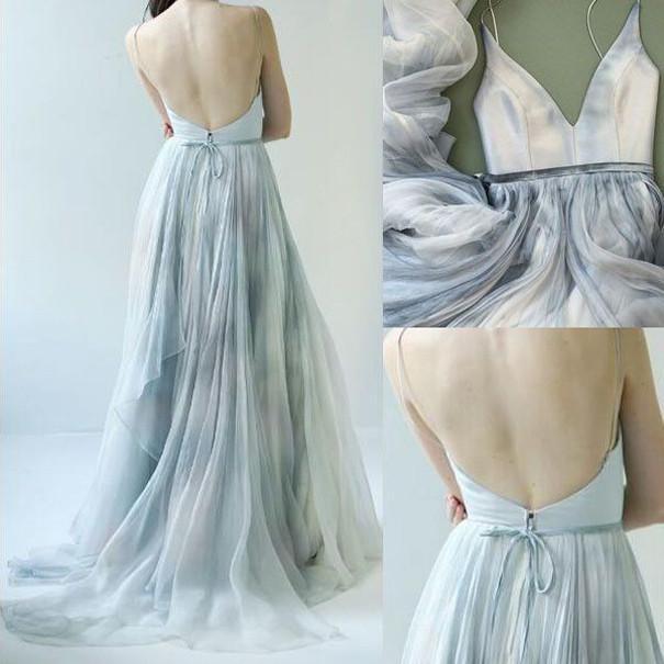 Charming Straps Simple V Neck Tulle Prom Dresses Evening Dresses PG467 - Pgmdress