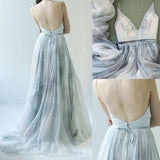 Charming Straps Simple V Neck Tulle Prom Dresses Evening Dresses PG467 - Pgmdress