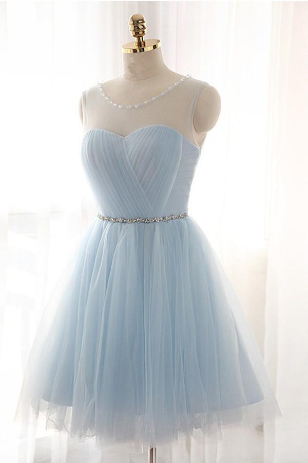 Pink Short Prom Dresses Tulle Party Dresses Pink Homecoming Dresses US2 / Blue