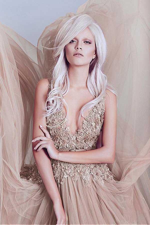 Charming Tulle V-Neck A-Line Evening Dresses With Lace Appliques PG504 - Pgmdress