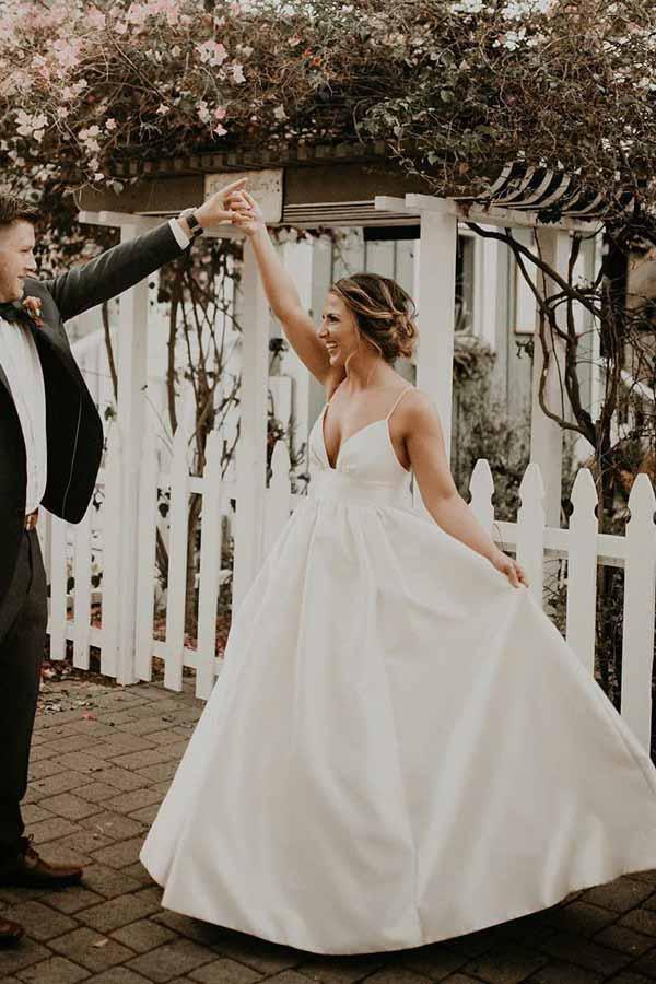 A-Line Straps Floor Length Sleeveless Ivory Wedding Dress  WD308- Pgmdress