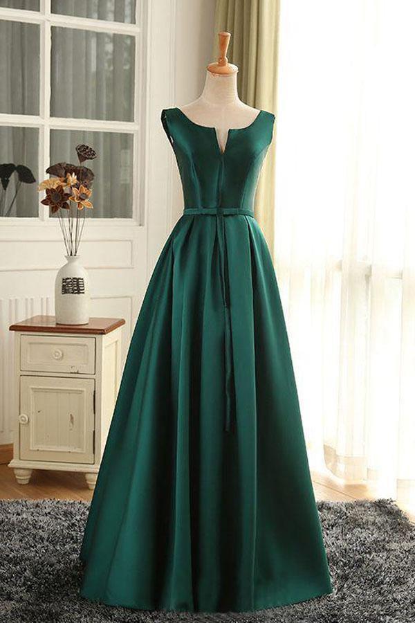 Scoop Dark Green Satin Long Prom Dress/Evening Dress PSK025 - Pgmdress