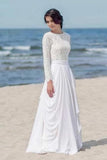 Chiffon Lace Long Sleeve White Zipper Beach Wedding/Bridal Dress WD451 - Pgmdress