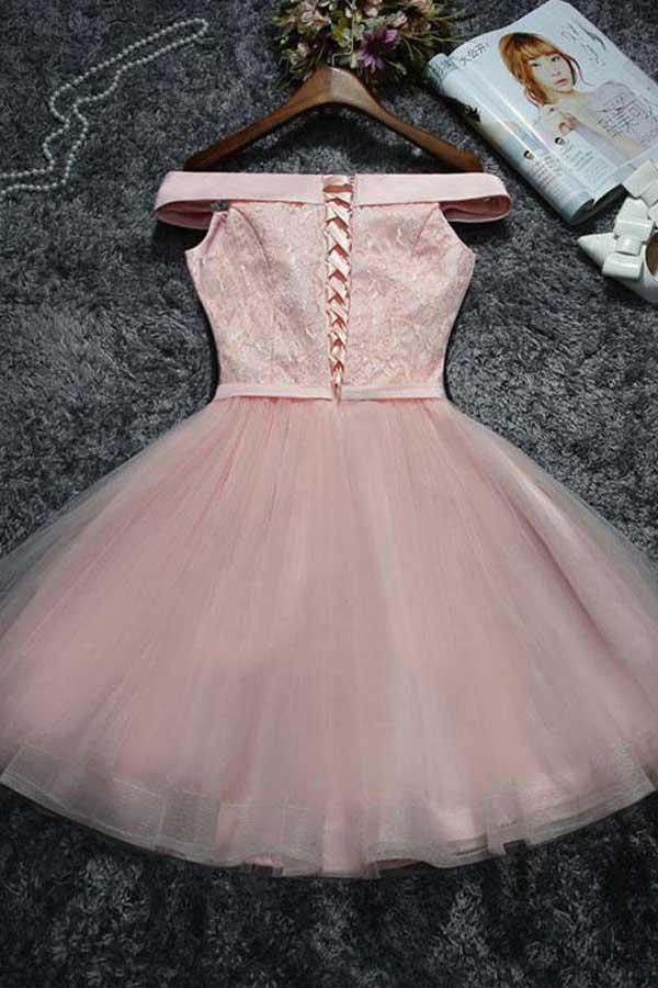 Cute Pink Lace Tulle Short Prom Dress Homecoming Dress PD144 - Pgmdress