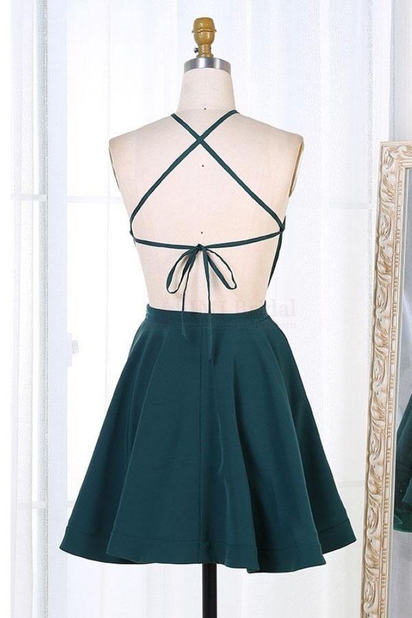 Dark Green Short Satin Homecoming Dresses Party Dresses PD301 - Pgmdress