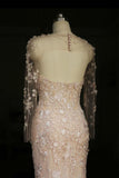 Designer Open Back Sheer Flowers Long Sleeve Mermaid Wedding Dress WD101 - Pgmdress