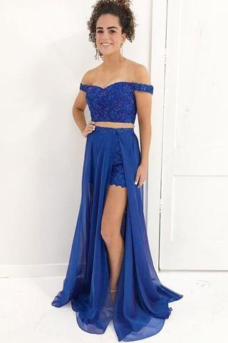 Two Pieces Off Shoulder Short Sleeve Light Blue Lace Prom Dress Pgmdress Two Pieces Off Shoulder Short Sleeve Light Blue Lace Prom Dress Pgmdress
