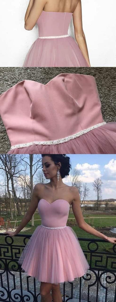 Dusty Pink Tulle Sweetheart Strapless With Beaded Sash Homecoming Dresses PD341 - Pgmdress