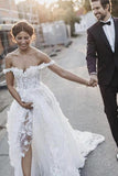 Elegant A-Line Off Shoulder White Tulle Wedding Dress with Appliques WD337 - Pgmdress