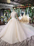 Elegant Cap Sleeves Ball Gown Beading High Neck Wedding Dress WD378 - Pgmdress