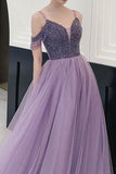 Elegant Cold Shoulder Beaded Lavender Long Prom/Party Dress PSK182 - Pgmdress