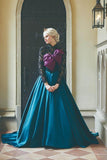 Elegant Frozen A-line Lace Long sleeves Satin Prom Dress Formal Dress PSK060 - Pgmdress