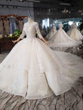 Elegant Half Sleeves Ball Gown Lace Layer Wedding Dress WD380 - Pgmdress