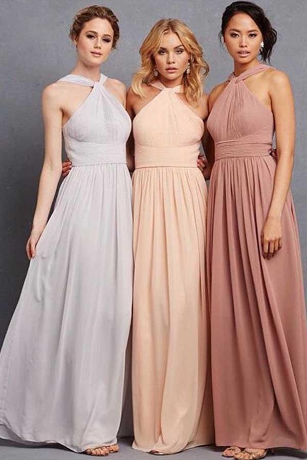 Elegant Halter Ruffles Empire Floor-length Chiffon Bridesmaid Dresses BD033 - Pgmdress