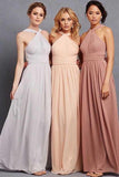 Elegant Halter Ruffles Empire Floor-length Chiffon Bridesmaid Dresses BD033 - Pgmdress