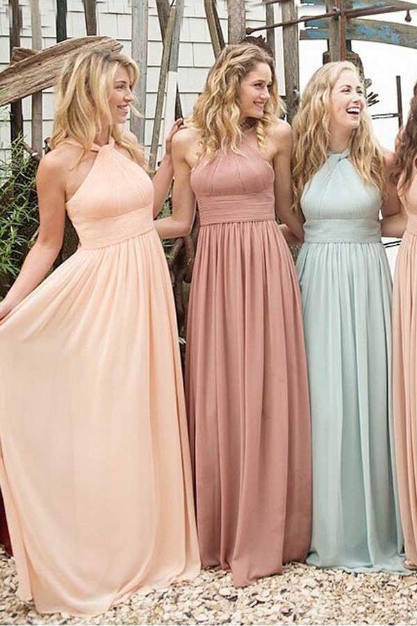 Elegant Halter Ruffles Empire Floor-length Chiffon Bridesmaid Dresses BD033 - Pgmdress