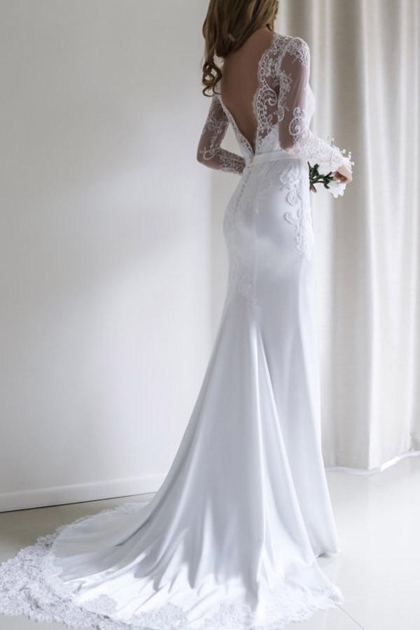 Elegant Lace Long Sleeves Mermaid White Wedding Dress WD110 US16 / Ivory