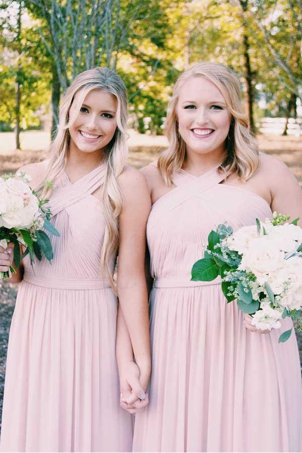 Elegant Long Chiffon Pink Bridesmaid Dress with Sash BD072 - Pgmdress