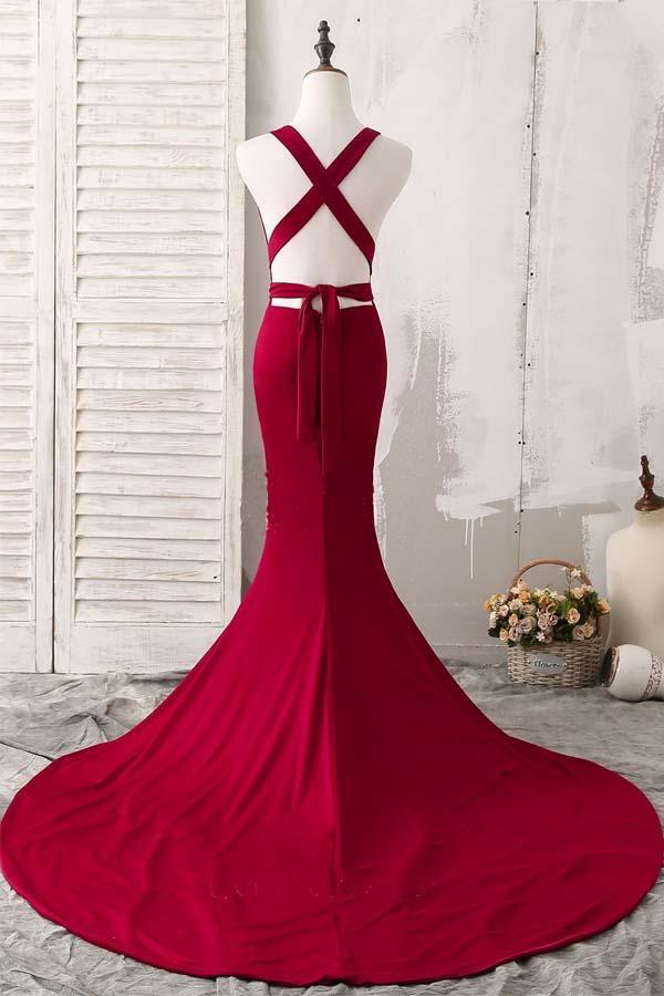 Elegant Red Mermaid Plunging V-Neck Prom Evening Dresses PG493 - Pgmdress