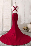 Elegant Red Mermaid Plunging V-Neck Prom Evening Dresses PG493 - Pgmdress