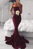 Elegant Strapless Mermaid Long Burgundy Prom Dress Bridesmaid Dress