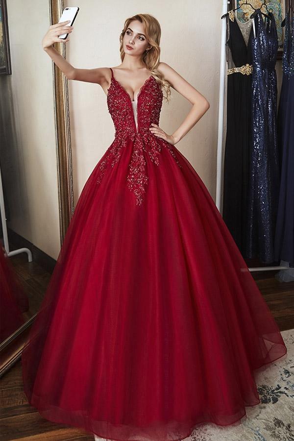 Elegant Straps Ball Gown Beaded Burgundy Long Prom Dress PSK180 US14 / Custom Color Elegant Straps Ball Gown Beaded Burgundy Long Prom Dress PSK180 US14 / Custom Color