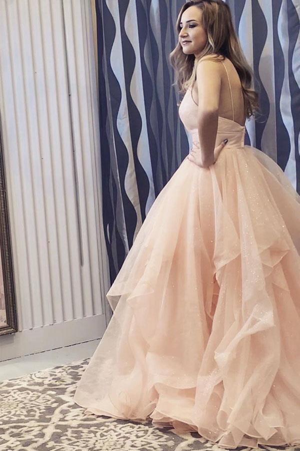 Elegant Straps Champagne Long Prom/Formal Dress with Ruffles PSK168 - Pgmdress