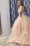 Elegant Straps Champagne Long Prom/Formal Dress with Ruffles PSK168 - Pgmdress