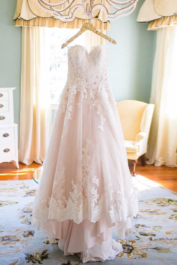 Elegant Sweetheart Blush Wedding Dress with White Lace WD093 US4 / Blush