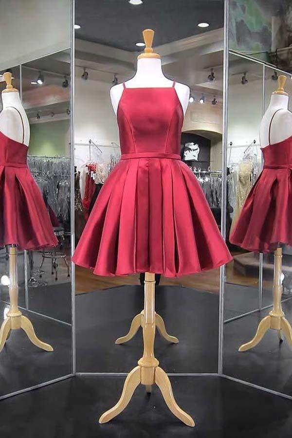 Fashion 2023 Navy Blue Spaghetti Straps Satin Homecoming Dresses US6 / Burgundy Fashion 2023 Navy Blue Spaghetti Straps Satin Homecoming Dresses US6 / Burgundy