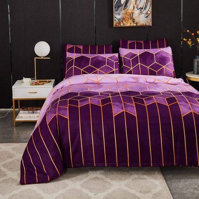 Geometric Plaid Gilt Duvet Cover Set Nordic King Size Bedding Sets Double Queen Quilt Covers Pillowcase (No Bed Sheet) - Pgmdress