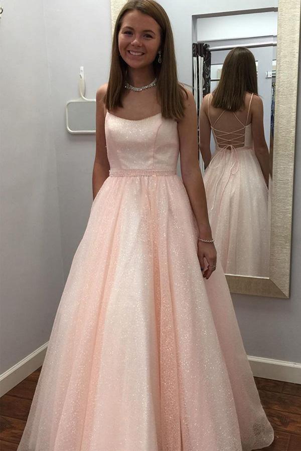 Glitter Princess Lace-Up Pink Long Prom Dress Evening Dress PSK213 US8 / Light Pink Glitter Princess Lace-Up Pink Long Prom Dress Evening Dress PSK213 US8 / Light Pink
