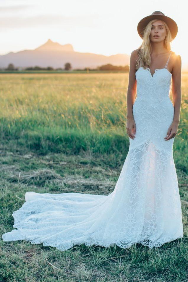 Gorgeous Lace Ivory Mermaid Sweetheart Rustic Wedding Dresses WD512 - Pgmdress