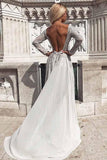 Grey Long Sleeves Backless Chiffon Prom Evening Dress with Beading PG739 - Pgmdress