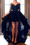 High-low Half Sleeves Black Prom Dress Evening Gown With Straps PG305-Pgmdress