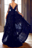 High-low Half Sleeves Black Prom Dress Evening Gown With Straps PG305-Pgmdress
