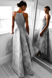 High-Low Sleeveless Grey Satin Prom Dress Evening Dress with Lace PG093 - Pgmdress