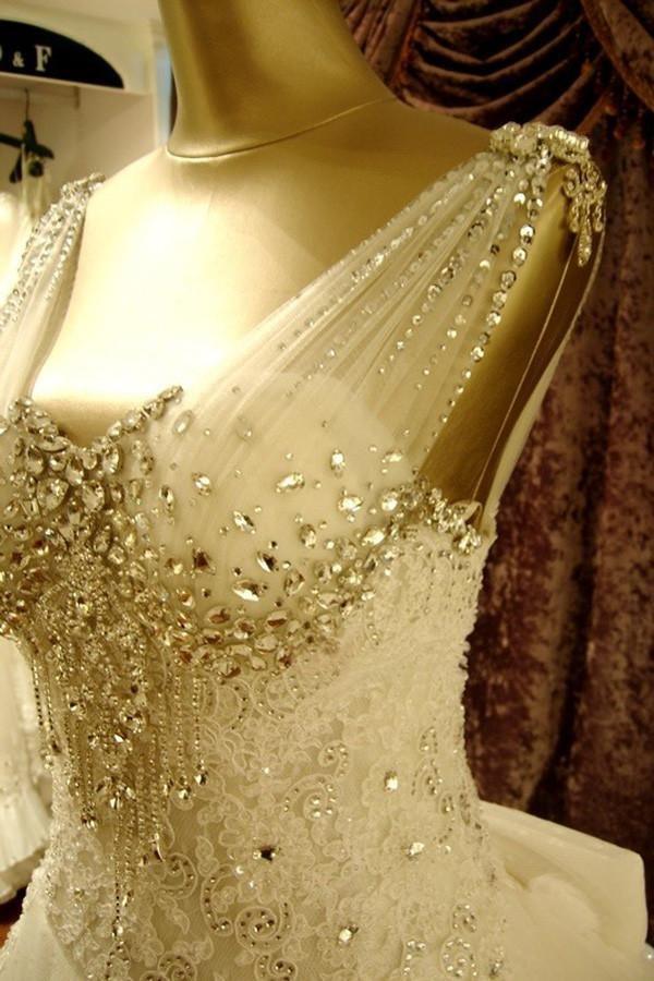 High Quality Floor-length V-neck Beading Chapel Train Wedding Dresses WD068 - Pgmdress
