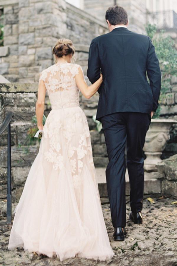 High Quality V-neck Sleeveless Floor-Length Wedding Dress with Lace WD015 - Pgmdress