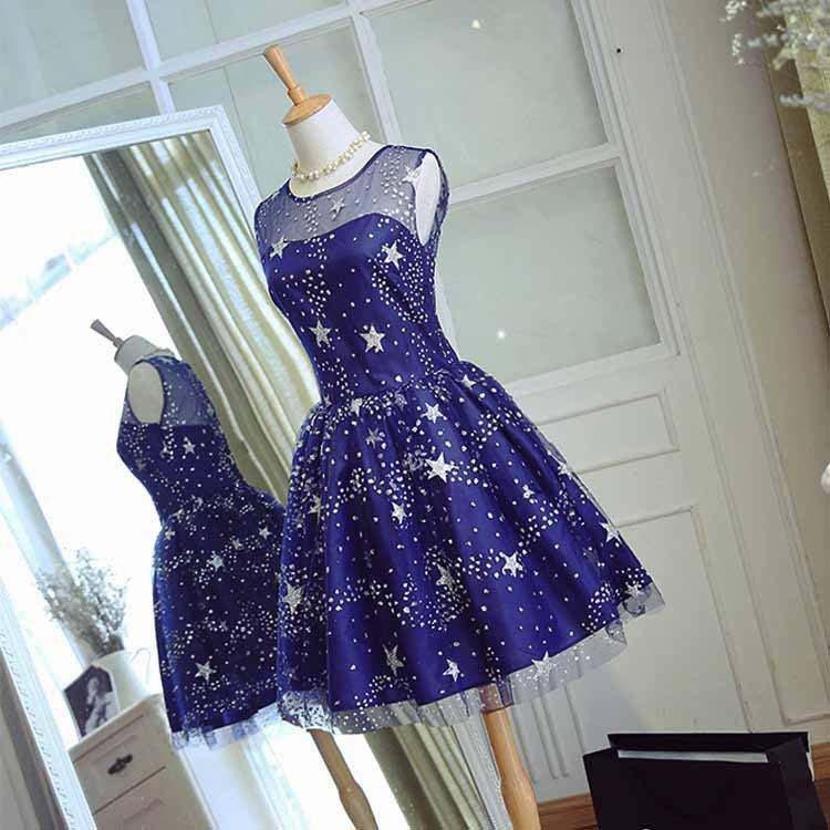 Homecoming Dress Tulle Sleeveless Stars Short Prom Dress Party Dress PD367 - Pgmdress