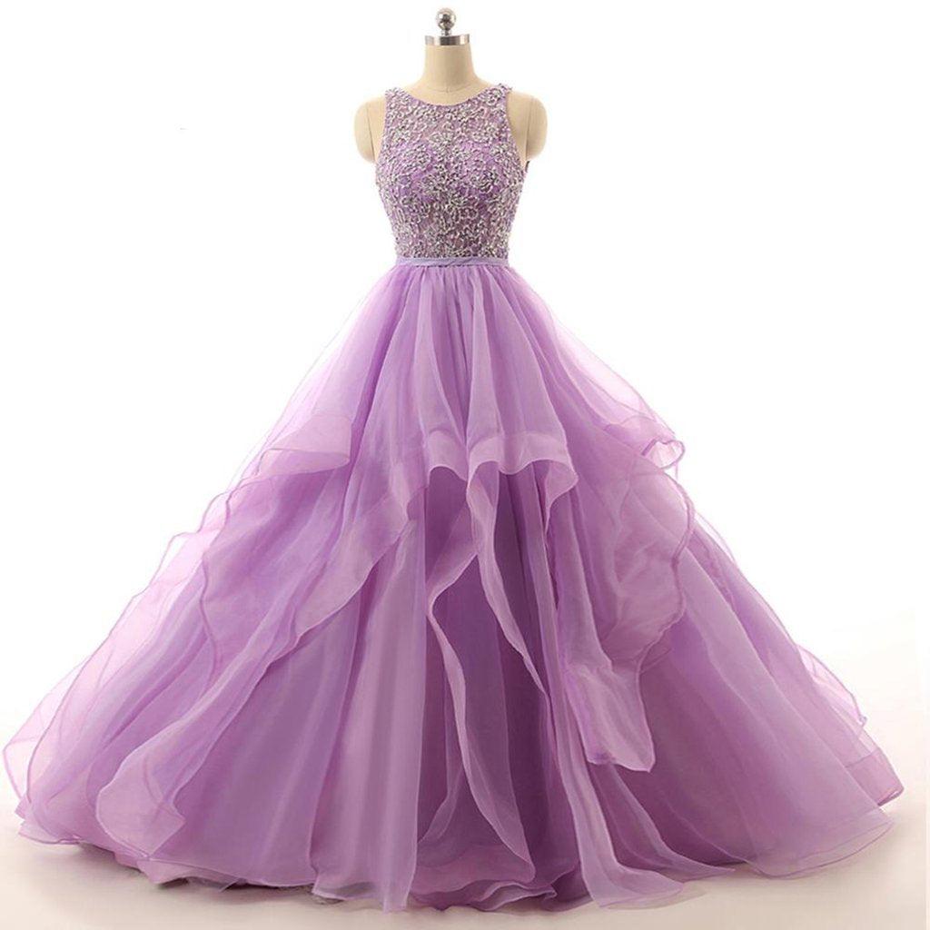 Illusion A-line Organza Evening Prom Dresses With Beading  PG574- Pgmdress