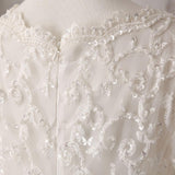 Ivory Lace and Satin V-neck Long Sleeve Beaded Wedding Dress WD144 - Pgmdress
