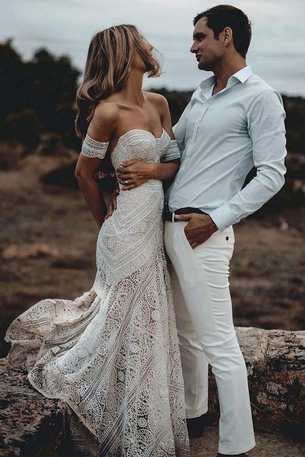 Ivory Lace Beach Wedding Dress Boho Wedding Dress WD335 US6 / Ivory