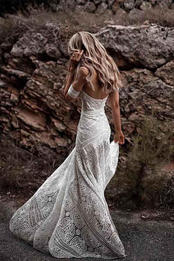 Ivory Lace Beach Wedding Dresses Sweetheart Neck Wedding Dresses WD335 - Pgmdress