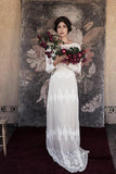 Lace Long Sleeve Backless Boho Wedding Gowns Rustic Wedding Dress WD515 - Pgmdress