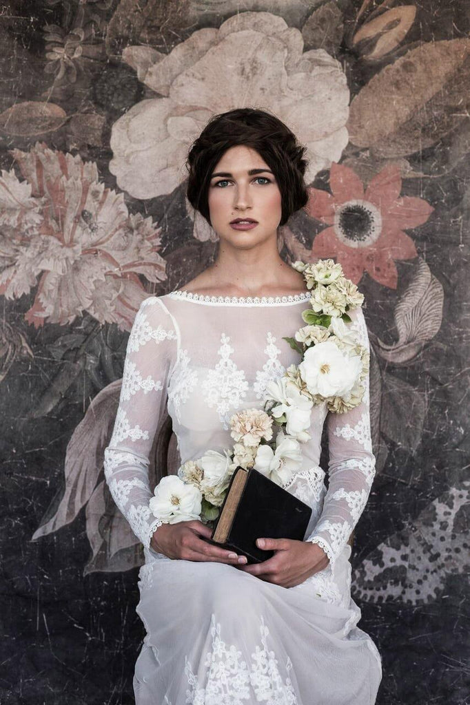 Lace Long Sleeve Backless Boho Wedding Gowns Rustic Wedding Dress WD515 - Pgmdress