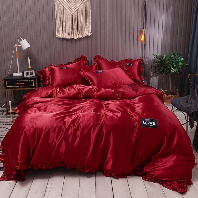 Lace Pure Satin Silk Bedding Set Adult Luxury Duvet Covers With Pillow –  Pgmdress