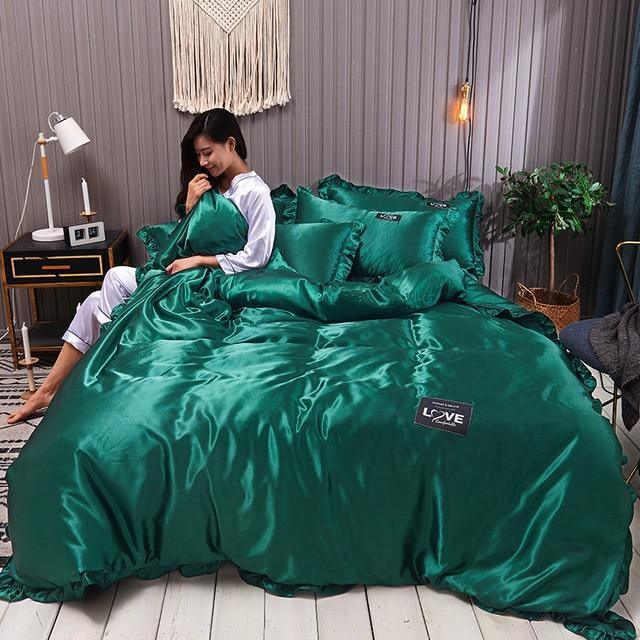 Lace Pure Satin Silk Bedding Set Adult Luxury Duvet Covers With Pillow –  Pgmdress