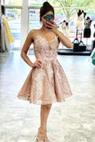 Lace Short Prom Dress Homecoming Dress with Criss Cross Back PD422 - Pgmdress