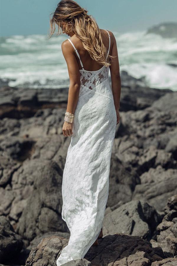 Long Sheath Spaghetti Straps Lace Beach Wedding Dress Pgmdress Long Sheath Spaghetti Straps Lace Beach Wedding Dress Pgmdress